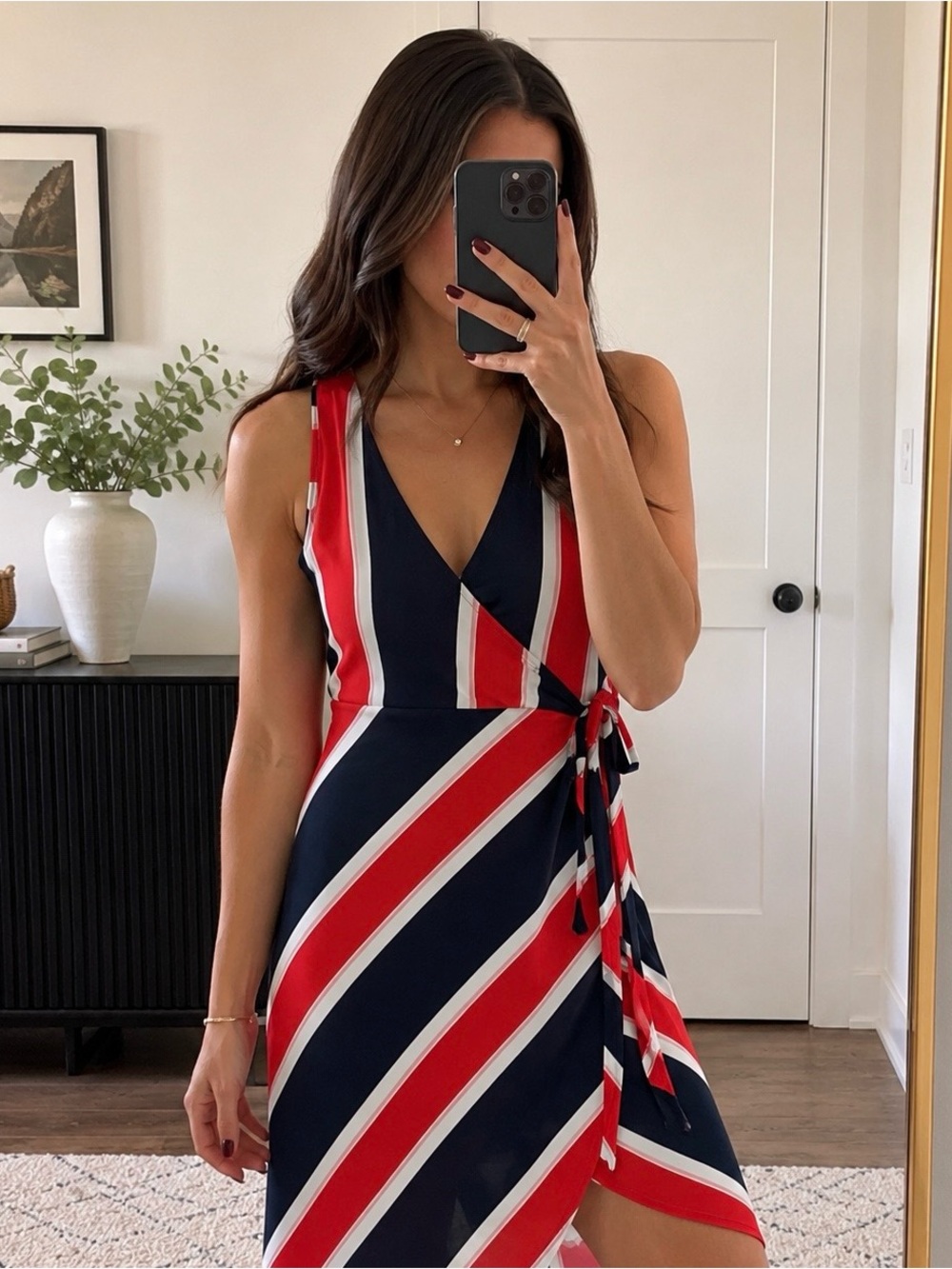 Express Red White & Blue Faux Wrap Dress